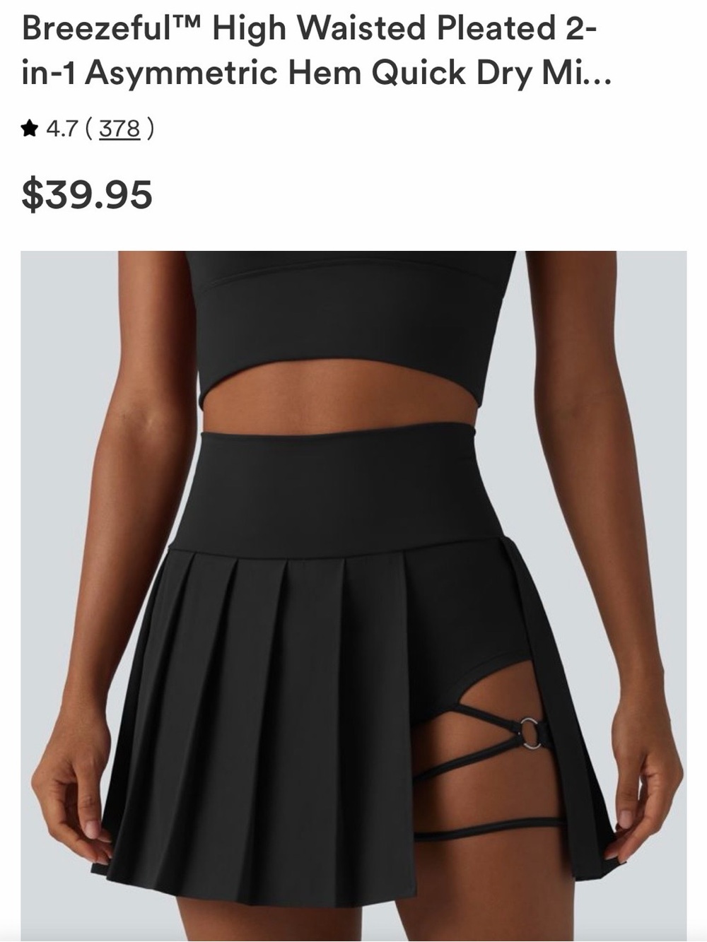 HALARA Black Asymmetrical High-Waisted Pleated Skort with Strappy Detail